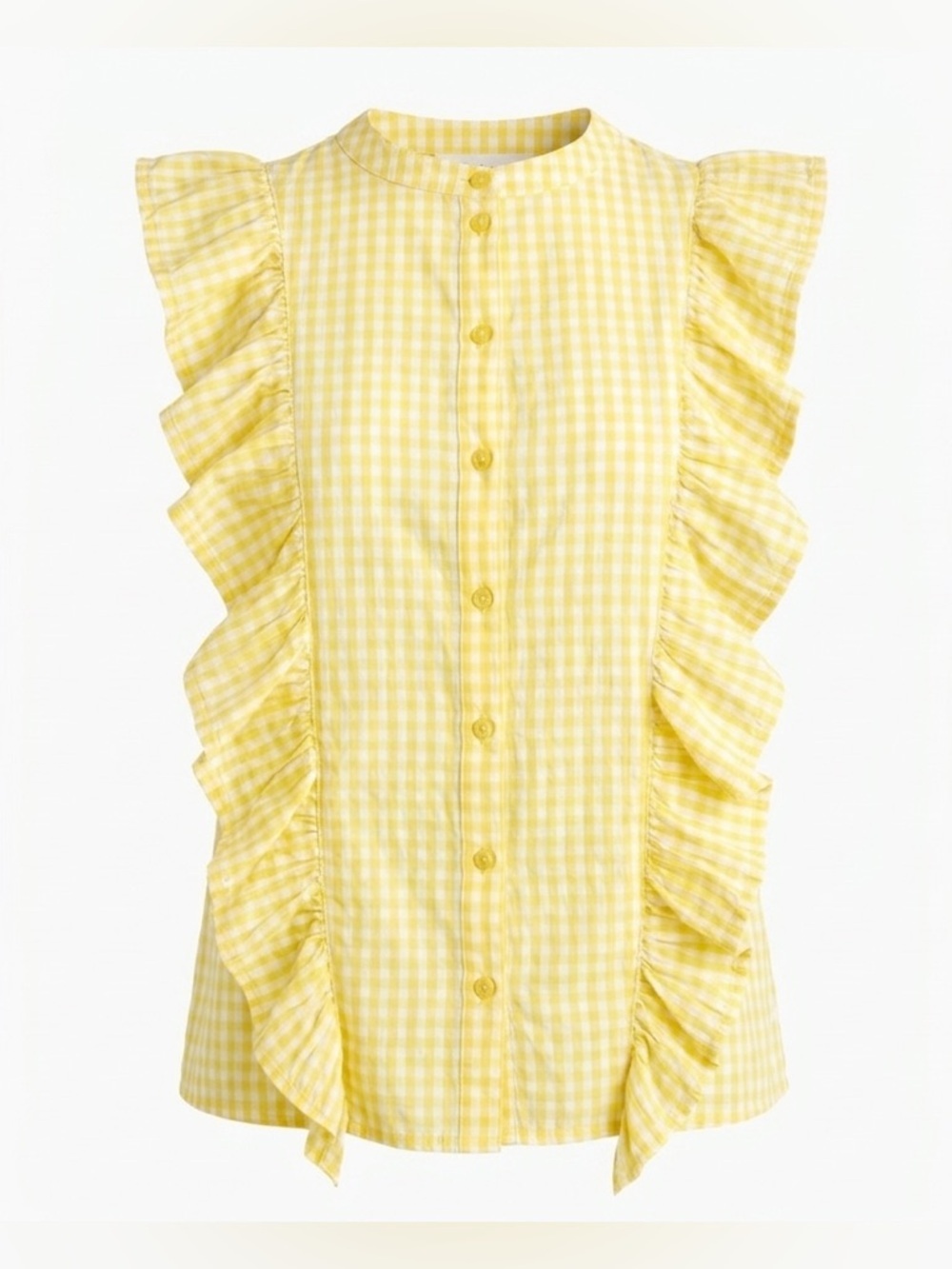 Vero Moda Yellow Gingham Ruffle Blouse Coquette Cottagecore Top-Small